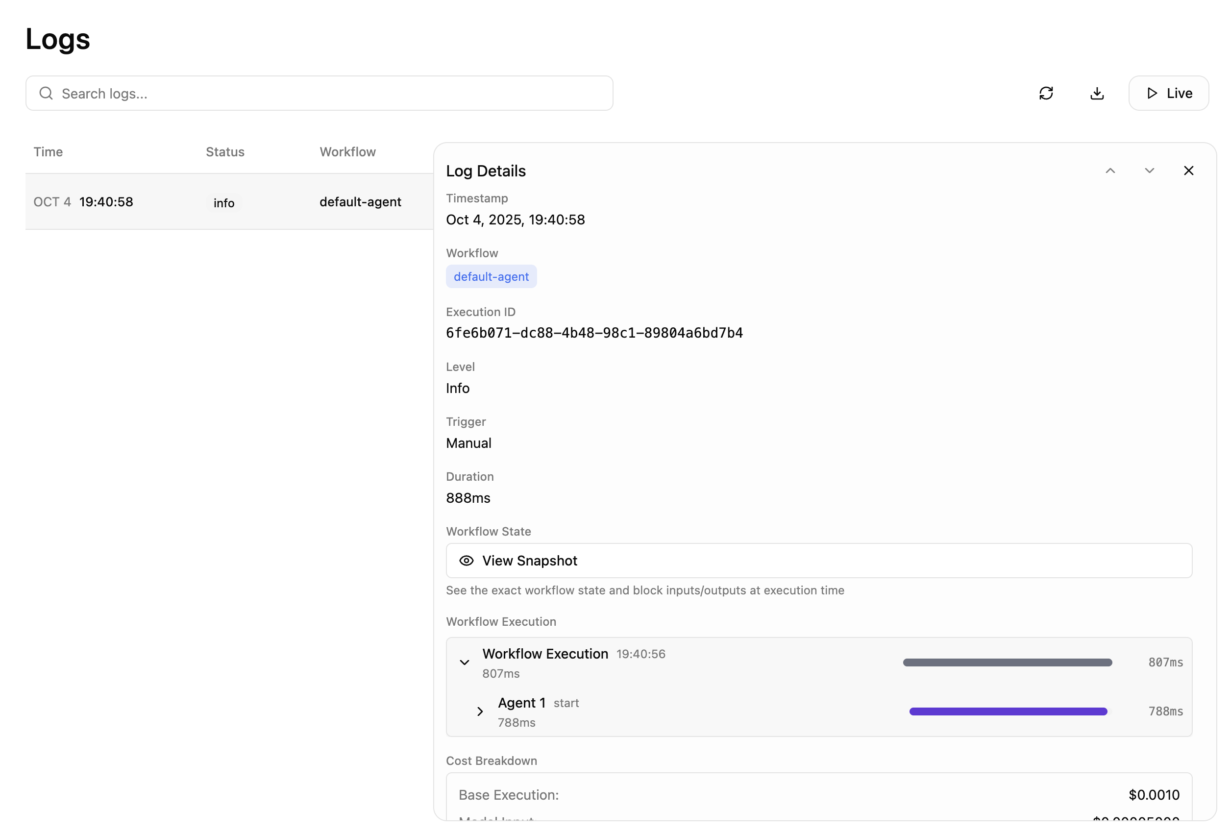Cadense execution logs and monitoring dashboard